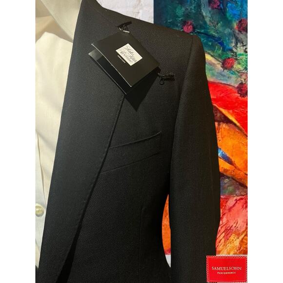 New Samuelsohn Blazer 40R Solid Black Sport Jacket Honeycomb Super 130s - Picture 6 of 16